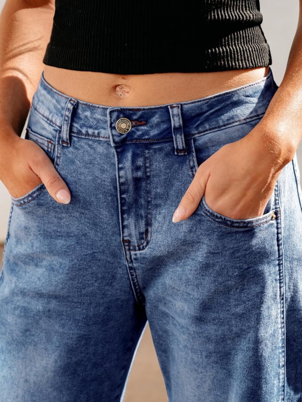 Barrel Jeans for Women Trendy High Waisted Wide Leg Baggy Cropped Relax Fit Stre - Picture 5 of 6